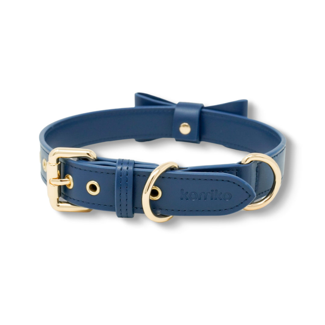 Navy blue dog store collar and leash